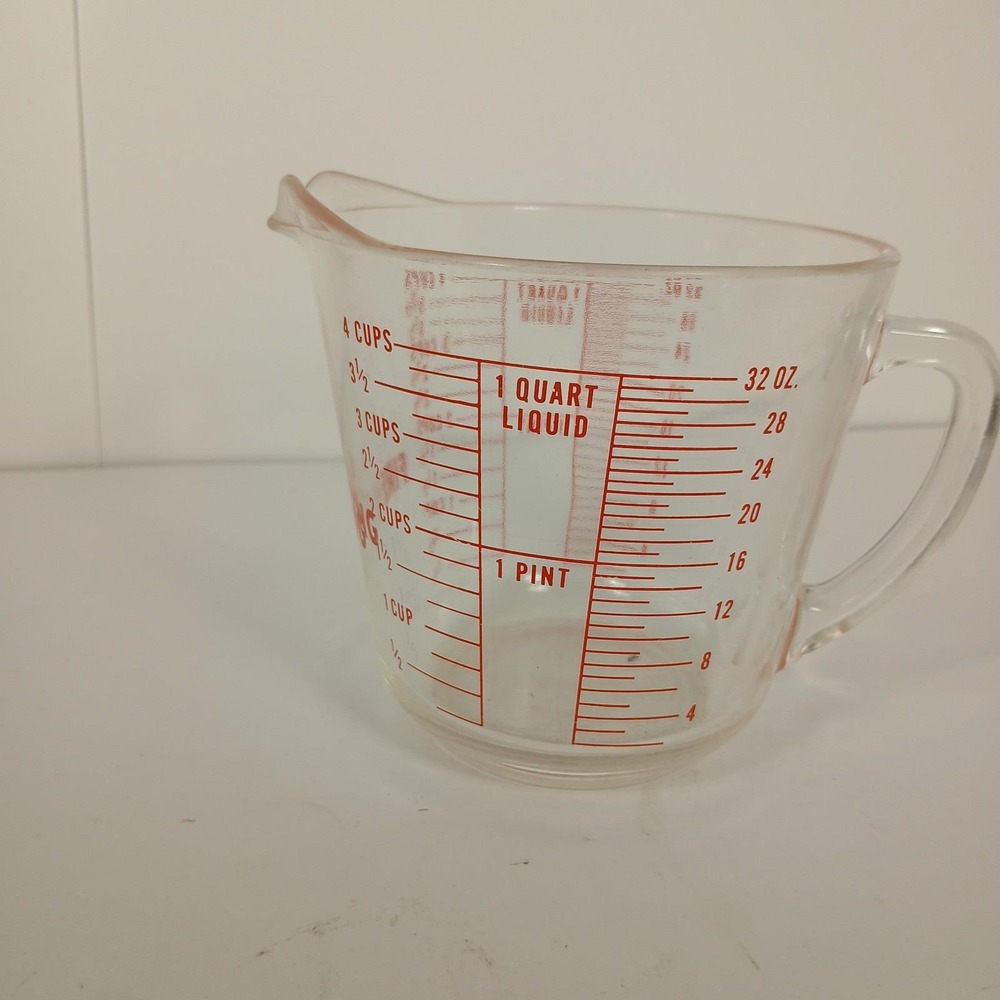 Vtg Fire-King Glass 4 Cup Measuring 499 Red Letters Numbers Anchor Hocking 32 oz